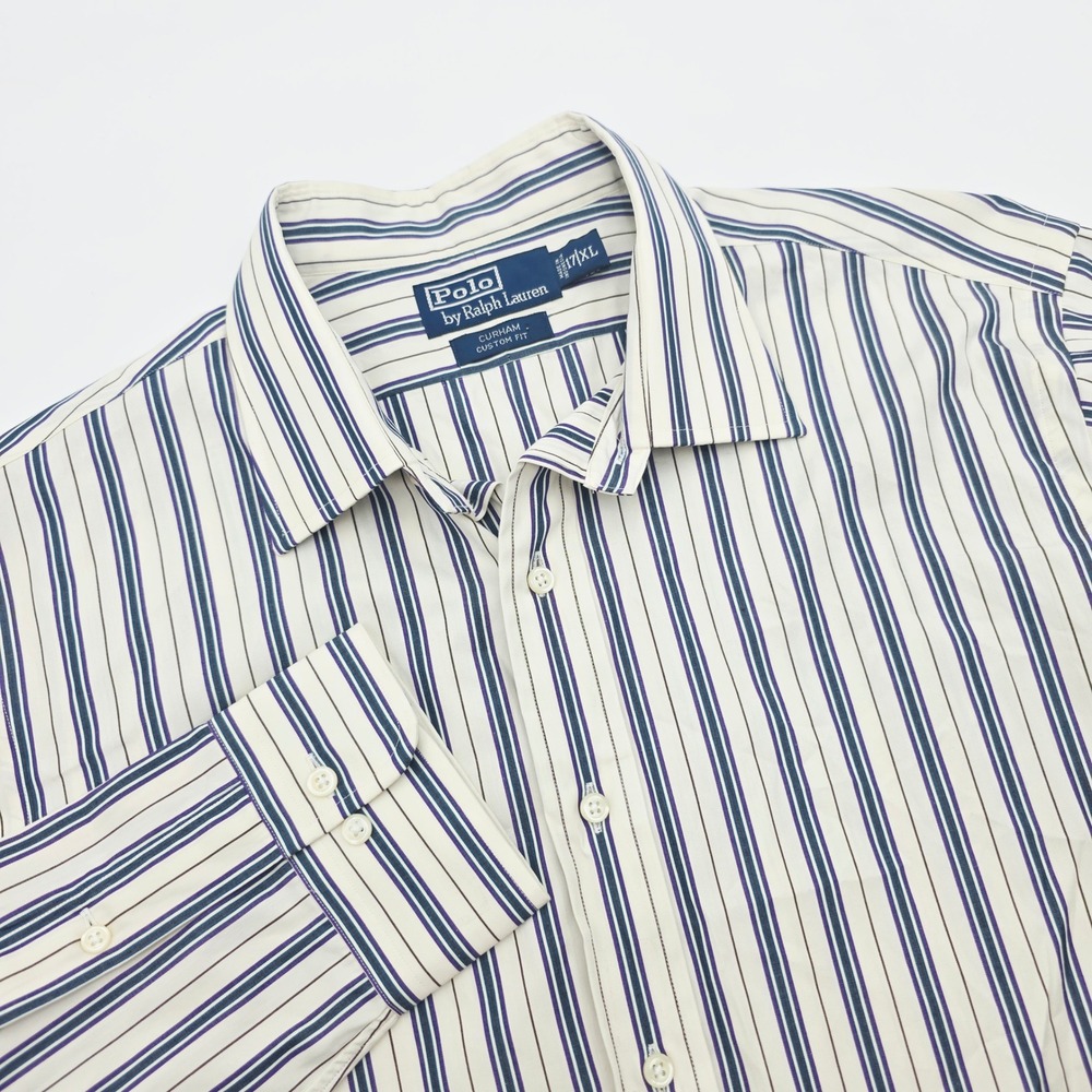 Polo Ralph Lauren Curham Custom Fit Striped Shirt Mens 17 XL Blue Purple White